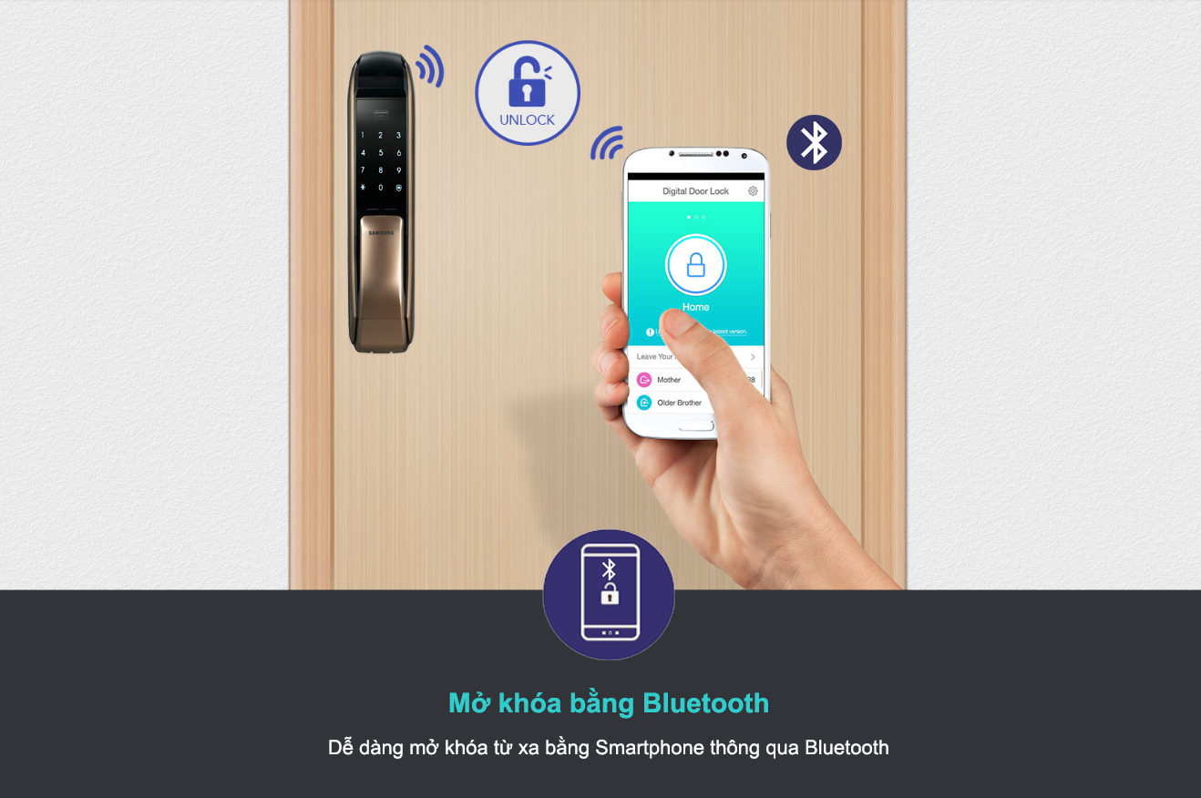 mở khóa Khóa thông minh Samsung SHP DP727 AG/EN bằng bluetooth