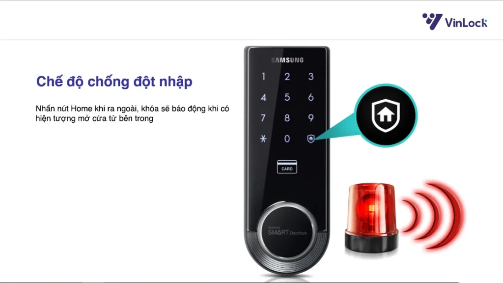 chế độ cảnh báo đột nhập trên khóa điện tử Samsung SHS 3321