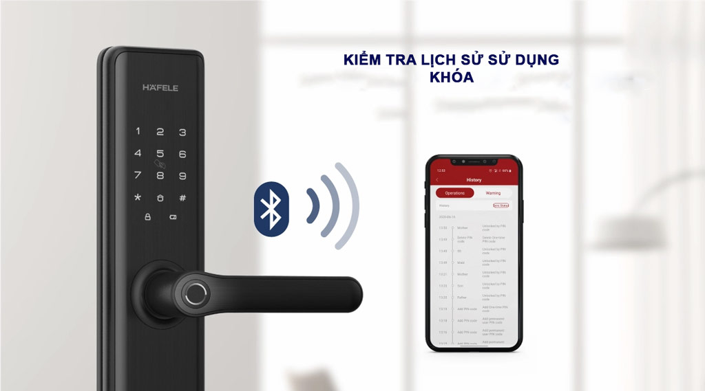 kiểm tra lịch sử dử dụng KHOÁ ĐIỆN TỬ HAFELE DL7600 trên app hafele smart lock