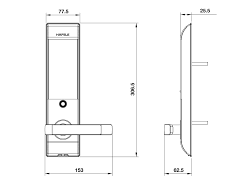 Khóa từ HAFELE EL7500-TC - kích thước mặt trước và mặt sau