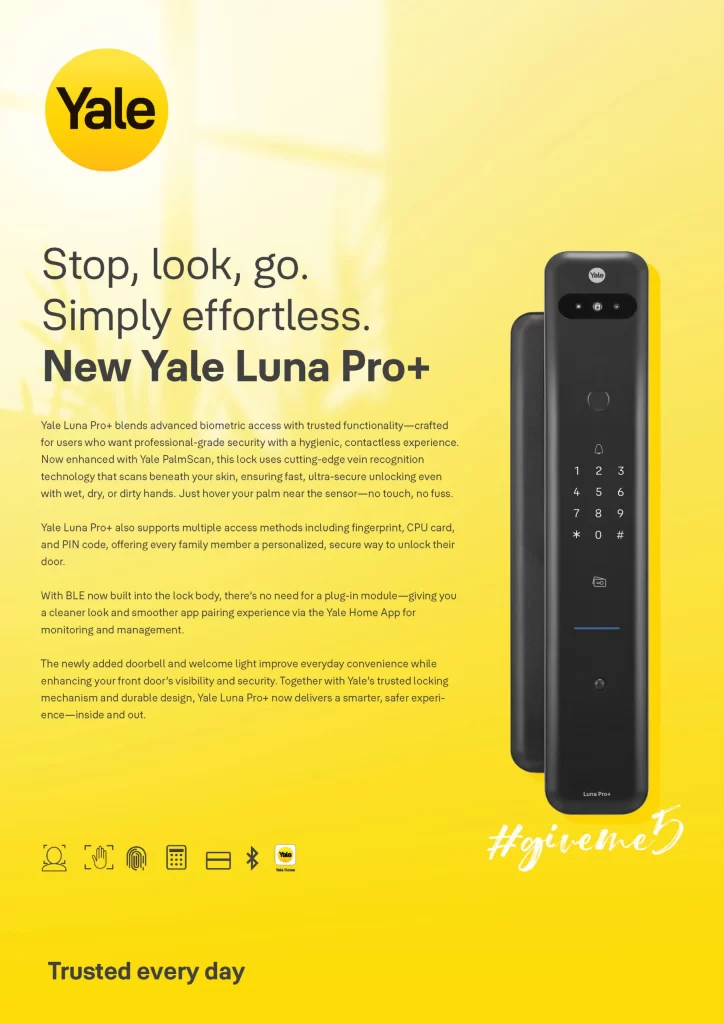 KHÓA TĨNH MẠCH YALE NEW LUNA PRO+ 7 KHÓA TĨNH MẠCH YALE NEW LUNA PRO+