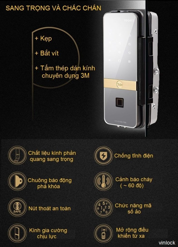 Khóa vân tay Yale YDG 413 cho cửa kính: Đánh giá chi tiết thiết kế, tính năng và độ an toàn 3 khoá vân tay Yale YDG 413 cho cửa kính